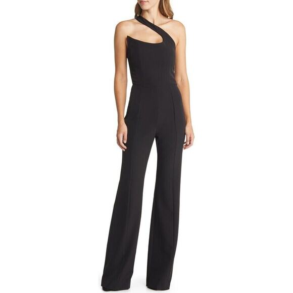 Black Halo NWOT Brew One-Shoulder Jumpsuit Black Size 4 - Picture 1 of 7